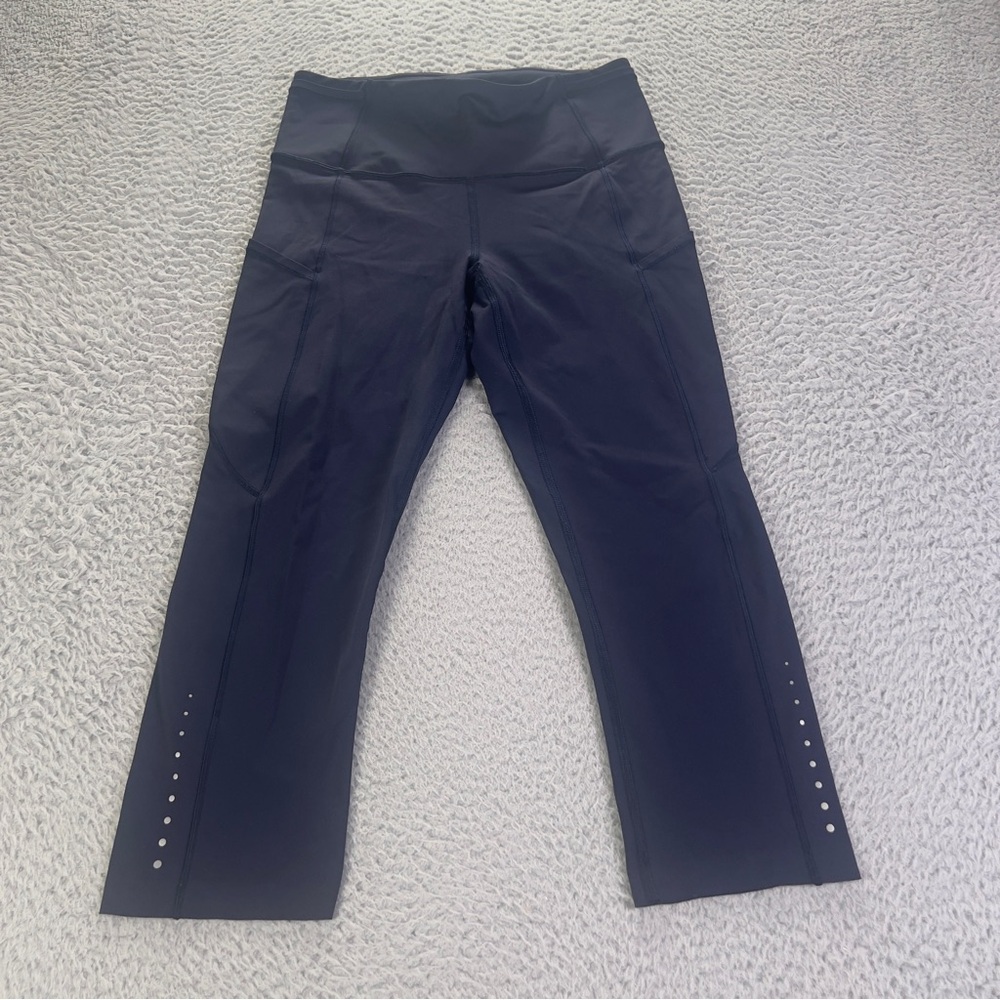 Lululemon Fast Free High Rise Crop Leggings Women 6 Dark Blue Pull On Athletic